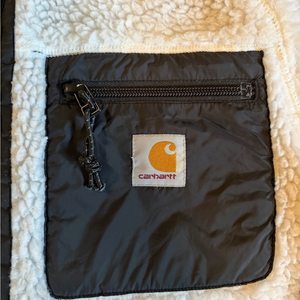 Carhartt WIP Prentis Liner Sherpa Fleece Jacket Moonbeam Black Size Small - Picture 3 of 7